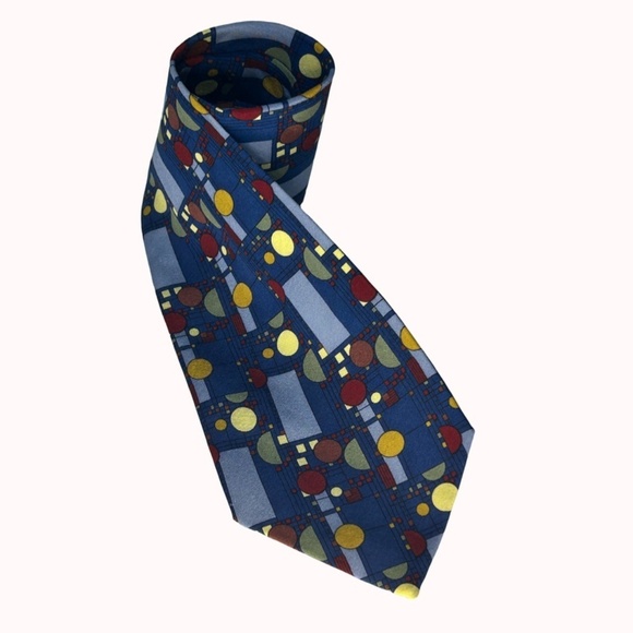 Frank Lloyd Wright 100% Silk Necktie Tie Confetti Blue Made in Italy Collection - Picture 10 of 13